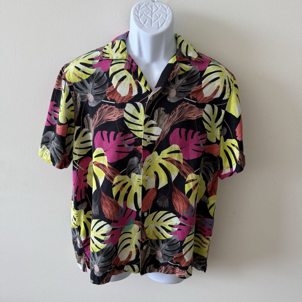 Saturdays NYC Canty Hyper Monstera Camp Shirt Men M Tropical Floral Beach Resort